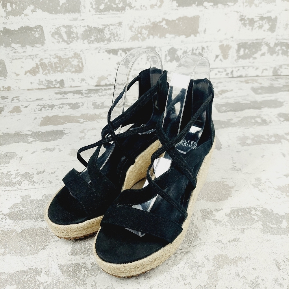 New Eileen Fisher Wanda Black Suede Espadrille A308 - Picture 2 of 12